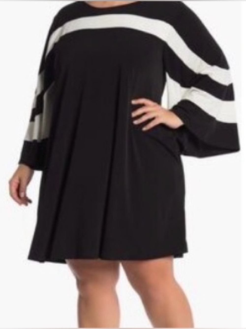 Elegant Nina Leonard Black & White Drape Sleeve Midi Dress – Size XL ✨